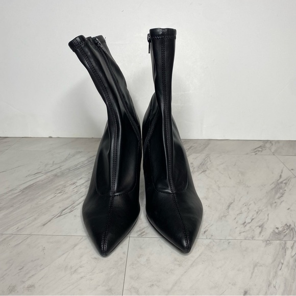 Open Edit Erika Black Faux Leather Pointy Toe Wedge Heel Bootie 7 1/2 M - Picture 2 of 16